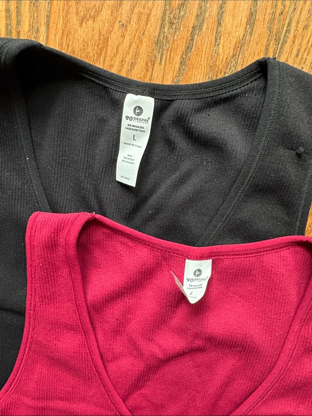 Set of TWO 90 Degree By Reflex V-Neck Ribbed Crop Tank Top - Black & Magenta - Picture 2 of 5